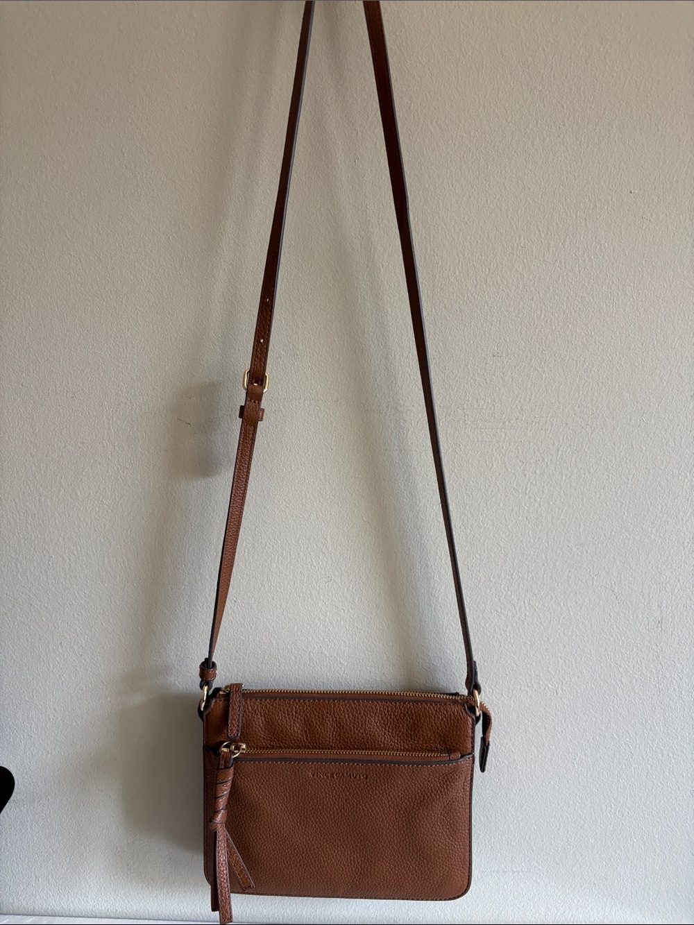 Vince Camuto Cognac Pebbled Leather Crossbody